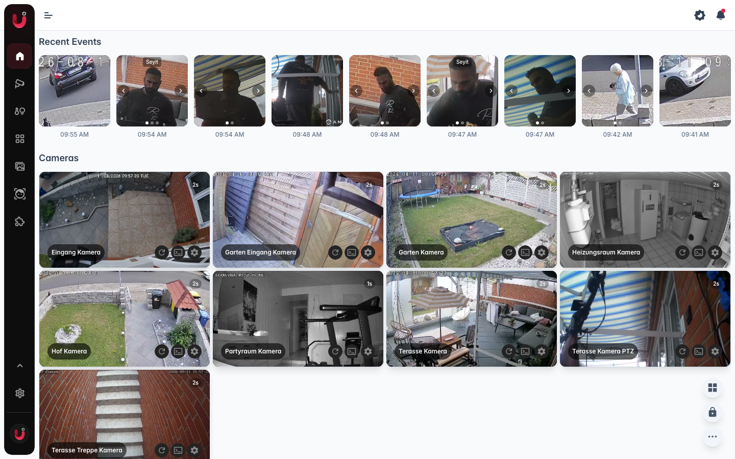 Home screen with camera cards