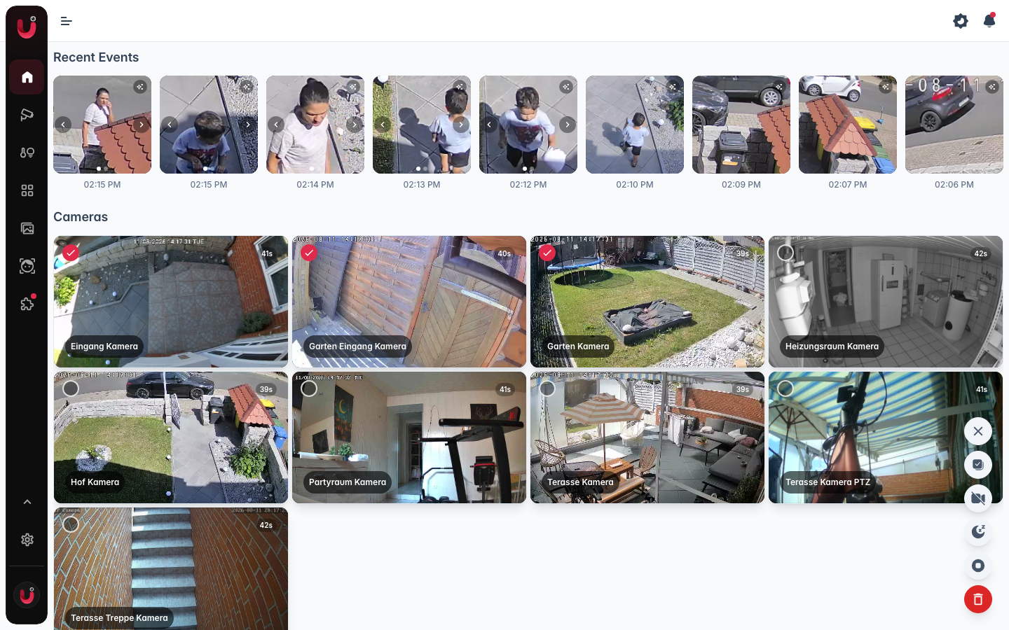 Home screen in selection mode with cameras selected