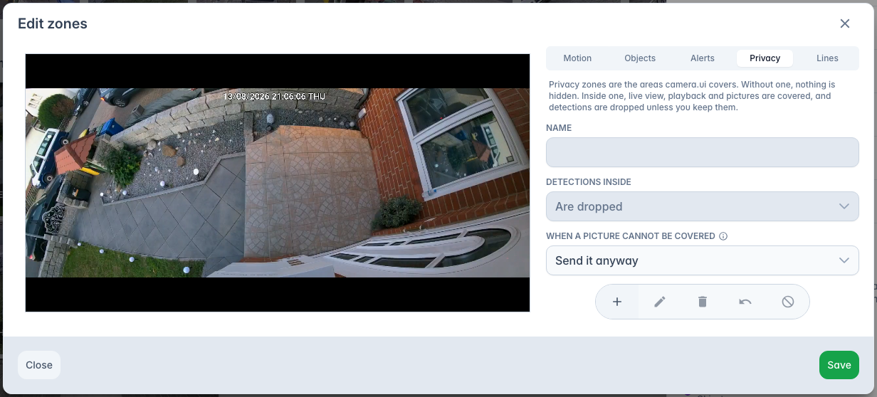Zone editor in the Privacy tab