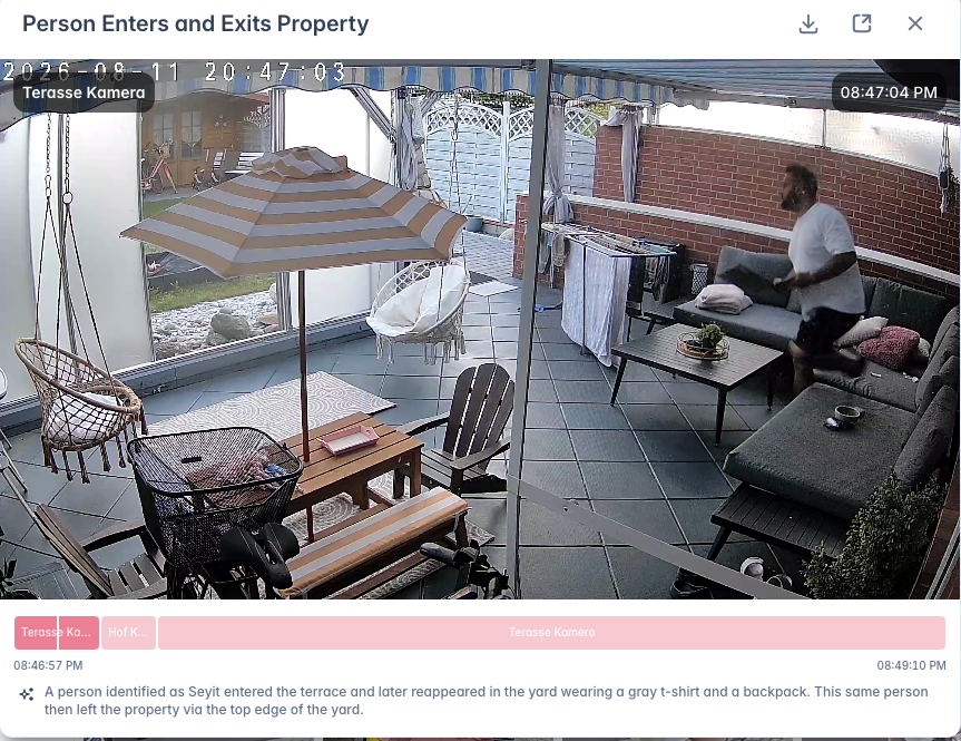 The episode player with the camera strip below the video