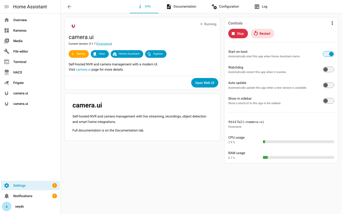 The camera.ui app in the Home Assistant App Store
