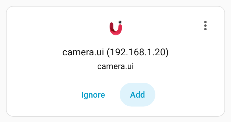 The discovered camera.ui card in Home Assistant