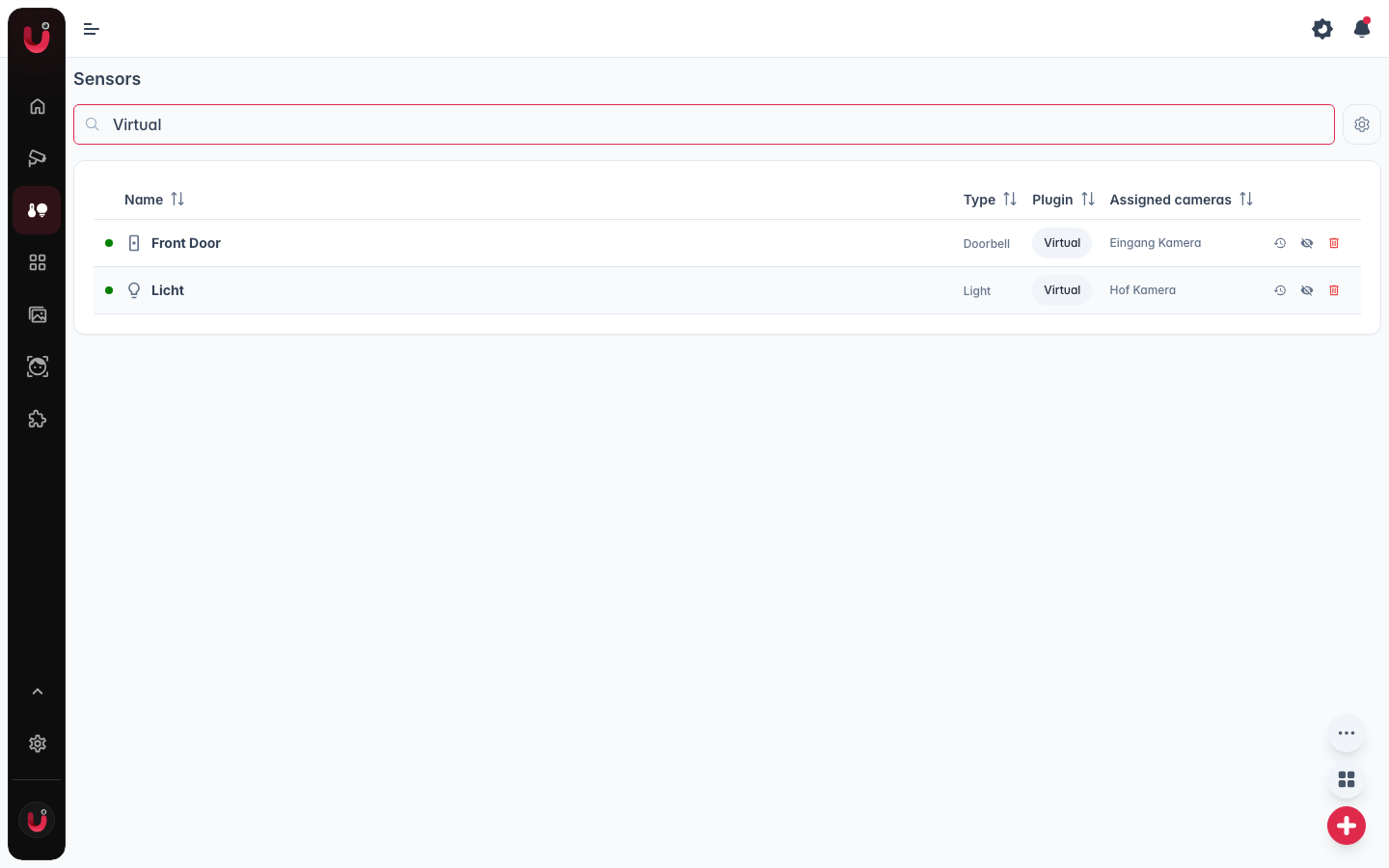 Virtual sensors on the Sensors page
